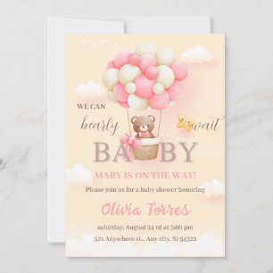 We can Bearly Wait Teddy Bear Baby Shower Pink  Invitation