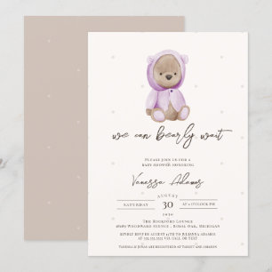 We Can Bearly Wait,Teddy Bear Baby Shower Purple Invitation