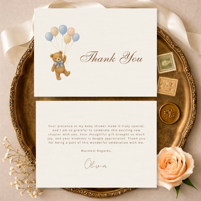 We Can Bearly Wait Teddy Bear Baby Shower Thank You Card (Creator Uploaded)