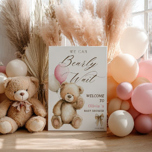 We Can Bearly Wait Teddy Bear Baby Shower Welcome Poster