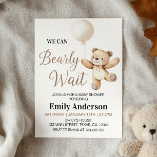 We Can Bearly Wait Teddy Bear Balloon Baby Shower Invitation