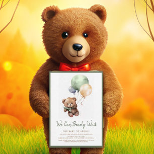 We can Bearly Wait Teddy Bear Balloon Baby Shower Invitation