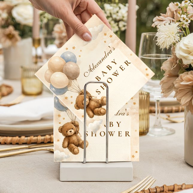 We Can Bearly Wait Teddy Bear Balloon Baby Shower Napkin (Creator Uploaded)
