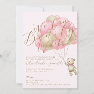 We Can Bearly Wait Teddy Bear Balloons Baby Shower Invitation