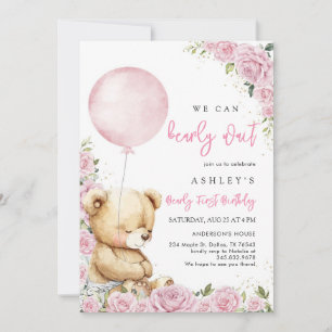 We Can Bearly Wait Teddy Bear Birthday Invitation