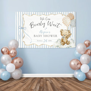 We Can Bearly Wait Teddy Bear Blue Baby Boy Shower Banner