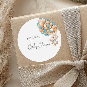 We Can Bearly Wait Teddy Bear Blue Balloon Classic Round Sticker