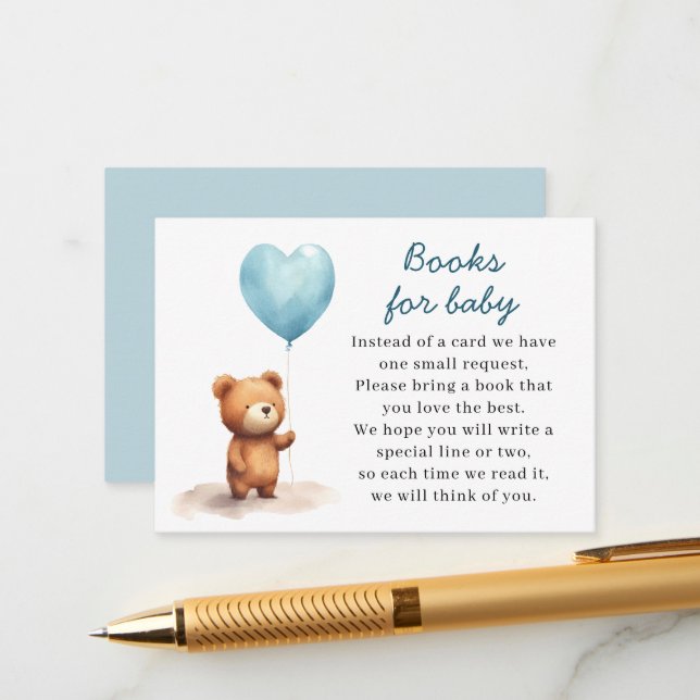 We Can Bearly Wait Teddy Bear Blue Boy Baby Shower Enclosure Card (Front/Back In Situ)