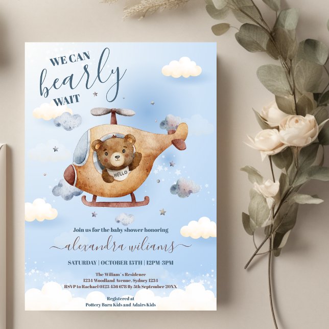 We Can Bearly Wait Teddy Bear Blue Boy Baby Shower Invitation (Creator Uploaded)