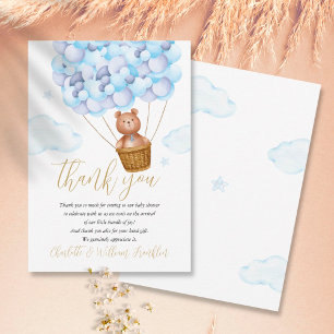 We Can Bearly Wait Teddy Bear Blue Boy Baby Shower Thank You Card