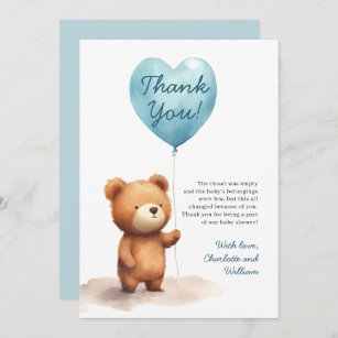 We Can Bearly Wait Teddy Bear Blue Boy Baby Shower Thank You Card