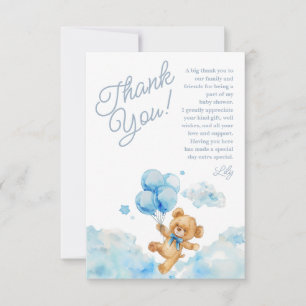 We Can Bearly Wait Teddy Bear Blue Boy Baby Shower Thank You Card