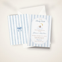 We Can Bearly Wait Teddy Bear Blue Ticking Stripe