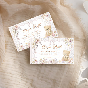 We Can Bearly Wait Teddy Bear Bow Diaper Raffle Enclosure Card