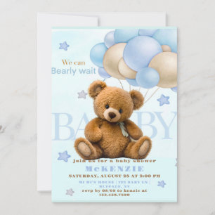 We Can Bearly Wait Teddy Bear Boy Baby Shower Invitation