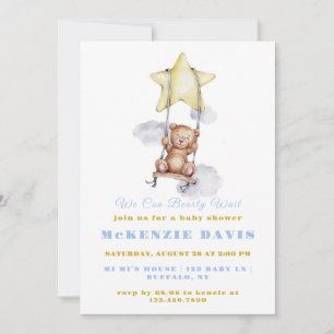 We Can Bearly Wait Teddy Bear Boy Baby Shower Invitation