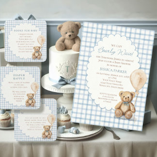 We Can Bearly Wait Teddy Bear Boy Baby Shower Invitation