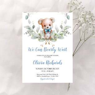We Can Bearly Wait Teddy Bear Boy Baby Shower Invitation