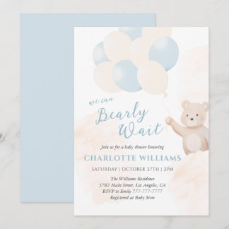 We Can Bearly Wait | Teddy Bear Boy Baby Shower Invitation