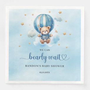 We can bearly wait teddy bear boy baby shower napkin