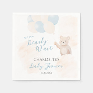 We Can Bearly Wait Teddy Bear Boy Baby Shower Napkin