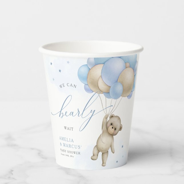 We Can Bearly Wait Teddy Bear Boy Baby Shower  Paper Cups (Front)