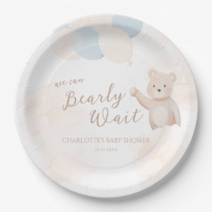 We Can Bearly Wait Teddy Bear Boy Baby Shower Paper Plate