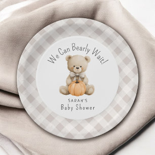 We Can Bearly Wait Teddy Bear Boy Baby Shower Paper Plate