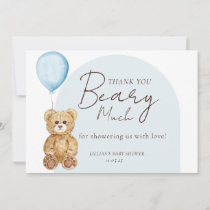 We Can Bearly Wait Teddy Bear Boy Baby Shower Thank You Card
