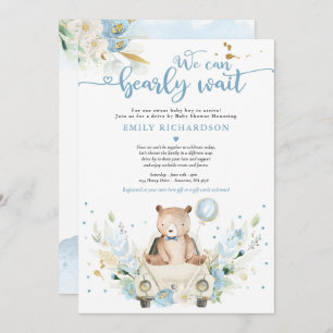 We Can Bearly Wait Teddy Bear Drive By Baby Shower Invitation