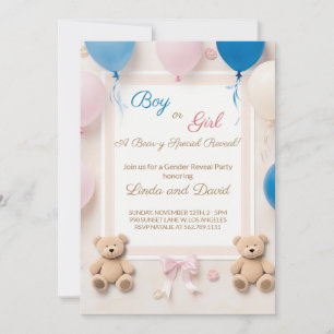 We Can Bearly Wait Teddy Bear  Gender Reveal Invitation