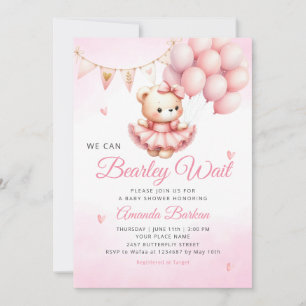 We Can Bearly Wait Teddy Bear Girl Baby Shower  Invitation