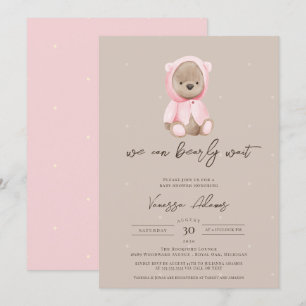 We Can Bearly Wait Teddy Bear Girl Baby Shower Invitation