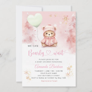 We can Bearly wait Teddy Bear Girl Baby Shower Invitation