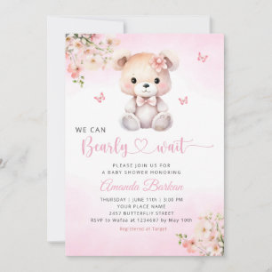We Can Bearly Wait Teddy Bear Girl Baby Shower Invitation