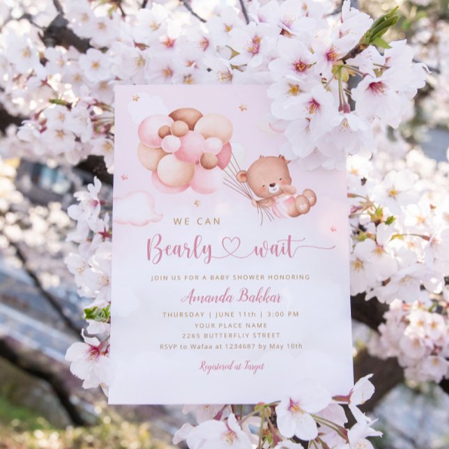 We Can Bearly Wait Teddy Bear Girl Baby Shower Invitation (Creator Uploaded)