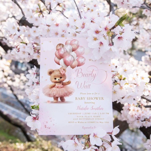 We Can Bearly Wait Teddy Bear Girl Baby Shower  Invitation (Creator Uploaded)