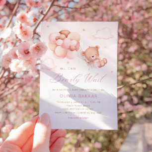 We Can Bearly Wait Teddy Bear Girl Baby Shower Invitation