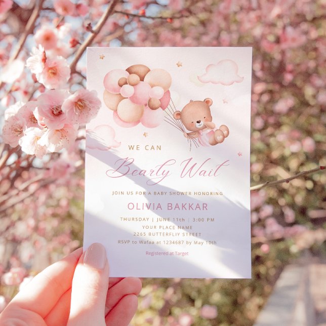 We Can Bearly Wait Teddy Bear Girl Baby Shower Invitation (Creator Uploaded)
