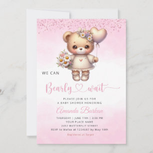 We can Bearly wait Teddy Bear Girl Baby Shower  Invitation