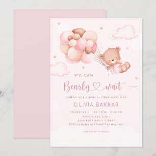 We Can Bearly Wait Teddy Bear Girl Baby Shower Invitation