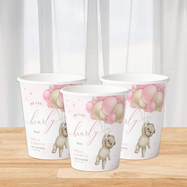 We Can Bearly Wait Teddy Bear Girl Baby Shower  Paper Cups (Creator Uploaded)