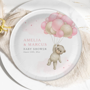 We Can Bearly Wait Teddy Bear Girl Baby Shower Paper Plate