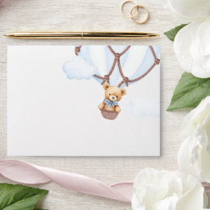 We Can Bearly Wait! Teddy Bear In Hot Air Baloon  Envelope