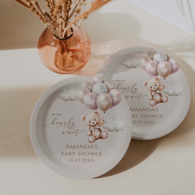 We Can Bearly Wait Teddy Bear Neutral Baby Shower  Paper Plate (Creator Uploaded)