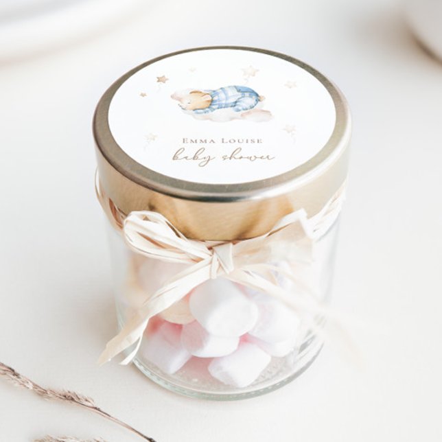 We can Bearly Wait Teddy Bear On Cloud Baby Shower Classic Round Sticker (Creator Uploaded)