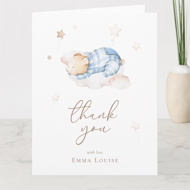 We can Bearly Wait Teddy Bear On Cloud Baby Shower Thank You Card (Front)