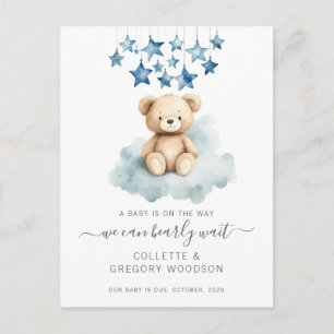 We Can Bearly Wait Teddy Bear On Cloud Pregnancy  Announcement Postcard