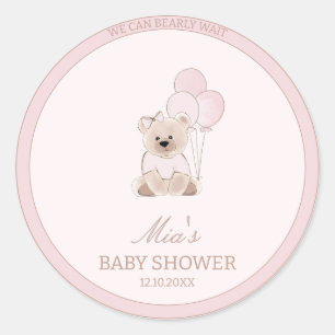 We Can Bearly Wait Teddy Bear Pink Baby Shower Classic Round Sticker