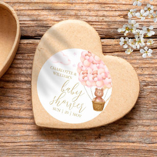 We Can Bearly Wait Teddy Bear Pink Baby Shower Classic Round Sticker